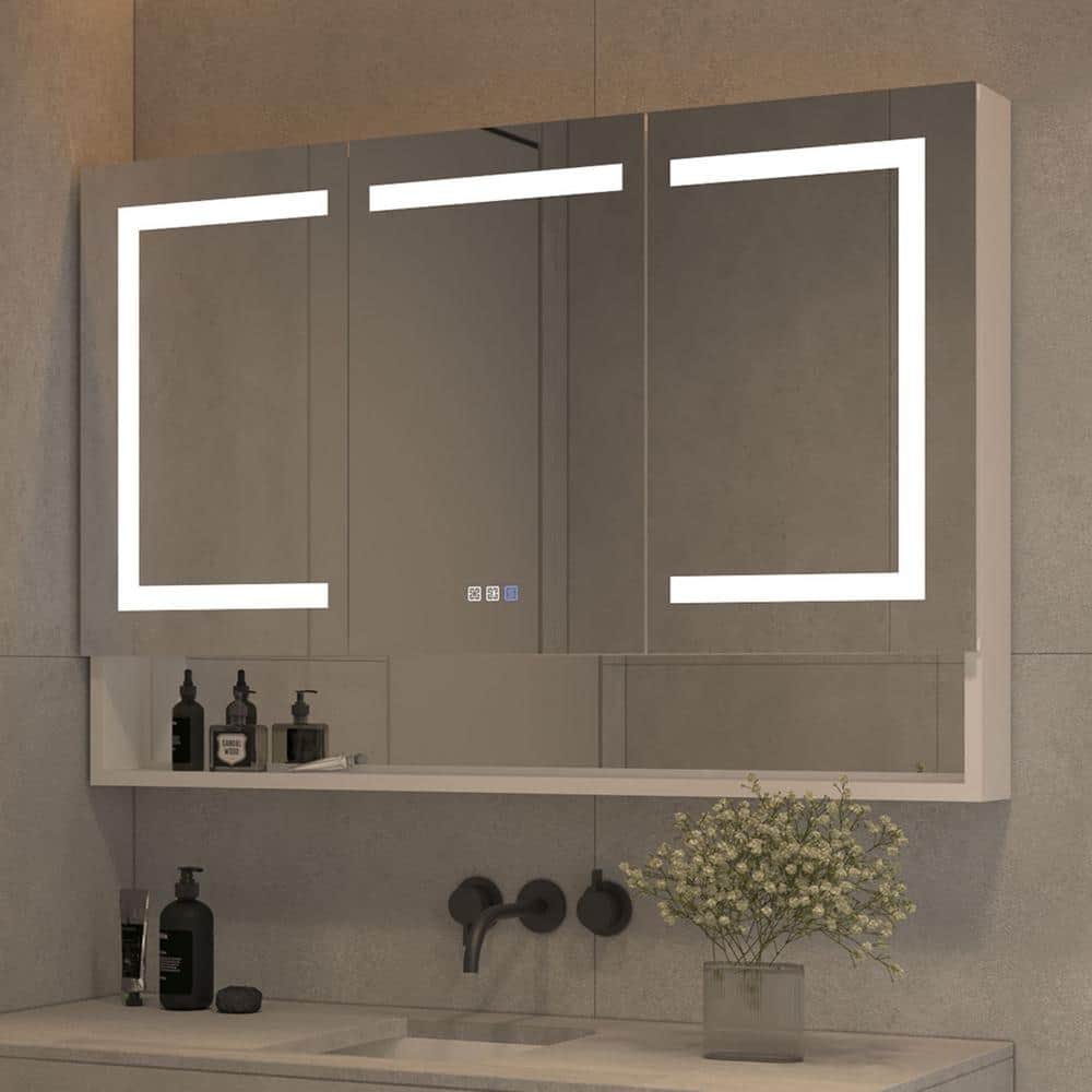 Modern 48 in. W x 32 in. H Rectangular Aluminum Medicine Cabinet with Mirro
