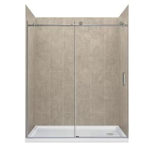 Jetcoat 60 in. L x 30 in. W x 78 in. H Right Drain Alcove Shower Stall Kit in Shale and Brushed Nickel 3-Piece