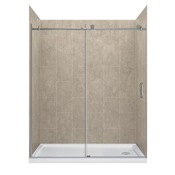 CRAFT + MAIN JETCOAT 60 in. L x 30 in. W x 78 in. H Right Drain Alcove Shower Stall Kit in Shale and Brushed Nickel 3-Piece