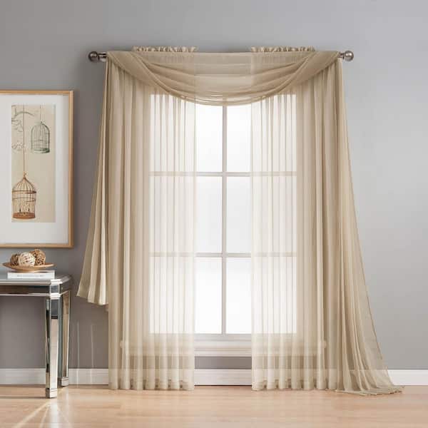 Window Elements Diamond Sheer Voile 56 in. W x 216 in. L Curtain Scarf in Taupe
