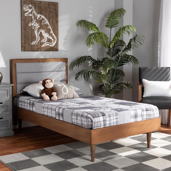 Baxton Studio Seren Light Grey and Walnut Brown Twin Platform Bed