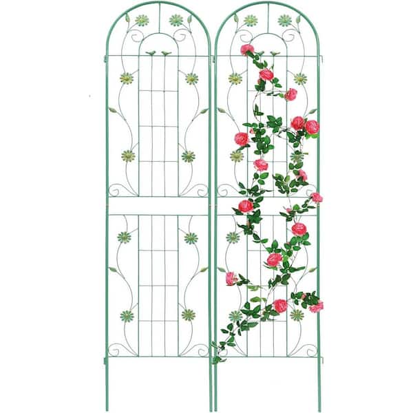 71 in. Green Heavy-Duty Rustproof Metal Garden Plant Support Tall Wall Climbing Trellis (2-Pack)
