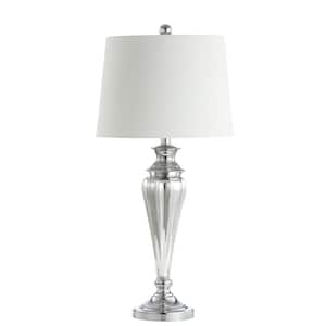 Trent 30 in. Silver Fluted Table Lamp with Off-White Shade
