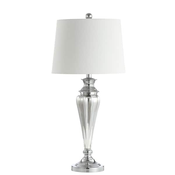 SAFAVIEH Trent 30 in. Silver Fluted Table Lamp with Off-White Shade