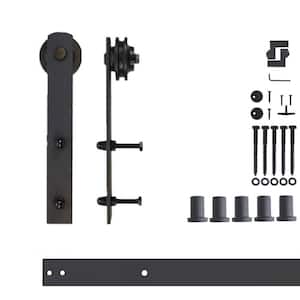 6 ft./72 in. Black Rustic Non-Bypass Sliding Barn Door Hardware Kit Straight Design Roller for Single Door