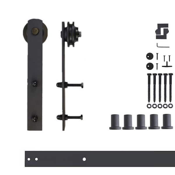 HOMACER 6 ft./72 in. Black Rustic Non-Bypass Sliding Barn Door Hardware Kit Straight Design Roller for Single Door