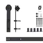 7 ft./84 in. Black Rustic Non-Bypass Sliding Barn Door Hardware Kit Straight Design Roller for Single Door