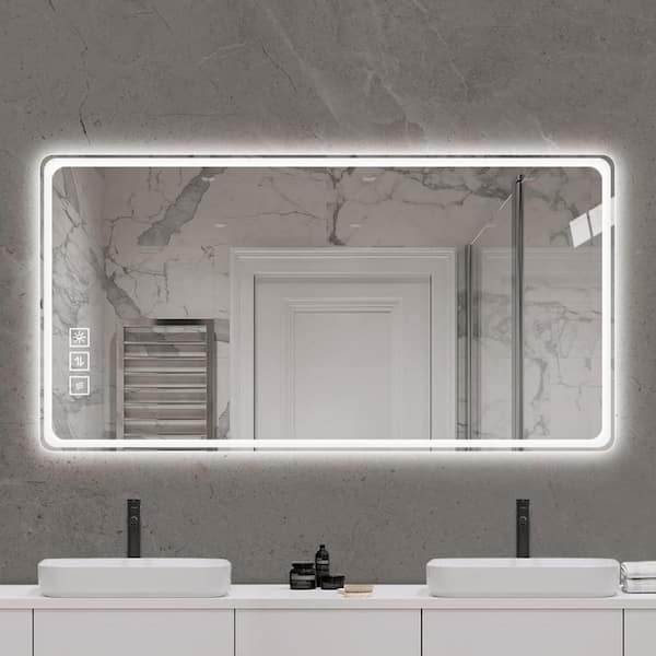 Miscool Anky 28 in. W x 20 in. H Rectangular Frameless Horizontal or Vertical Wall Mounted LED Bathroom Vanity Mirror in Silver