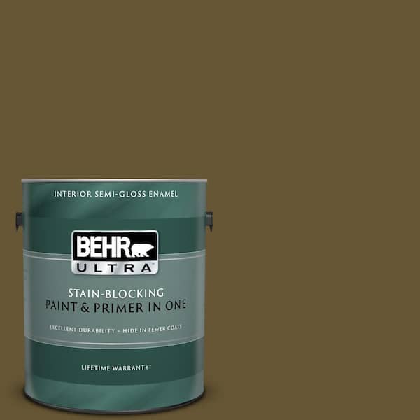 BEHR ULTRA 1 gal. #UL180-1 Moss Stone Semi-Gloss Enamel Interior Paint and Primer in One