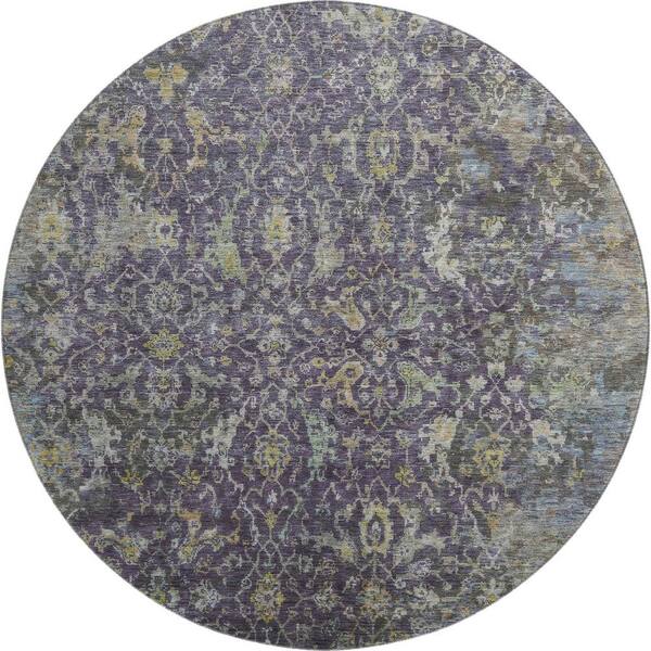 Mayfield Premium Machine Washable Abstract AMF2359 Plum 8 ft. x 8 ft. Round Rug