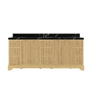 Austin Teak 84 in. W x 22 in. D x 36 in. H Double Sink Bath Vanity in Whitewashed with 2" Calacatta Black Top