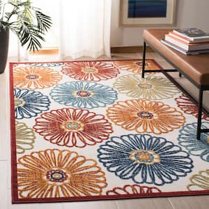 Cabana Cream/Red Doormat 2 ft. x 4 ft. Border Floral Indoor/Outdoor Area Rug