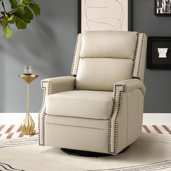 JAYDEN CREATION Joseph Beige Genuine Leather Swivel Rocking Manual Recliner  with Straight Tufted Back Cushion and Curved Mood Arms RCCZ0827-BGE - The  Home Depot
