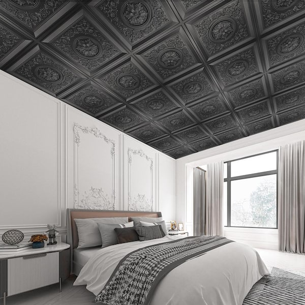 Black 2 ft. x 2 ft. Square Edge Lay-In Ceiling Tile, Decorative Glue up Ceiling Panels, 12 Pack(48 sq. ft. /case)