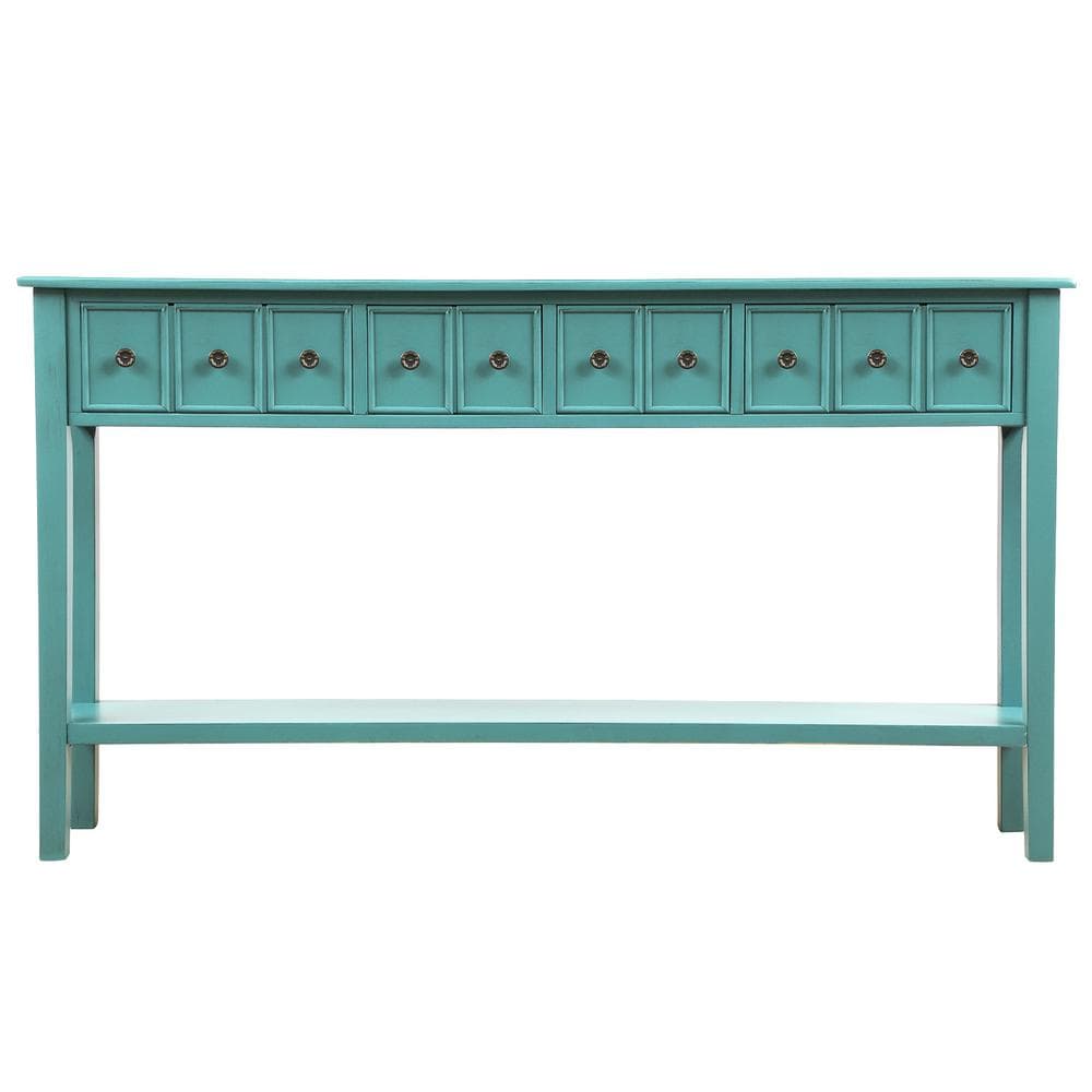 60 in. L Blue Rectangle Wood Rustic Entryway Console Table Long Sofa Table 
