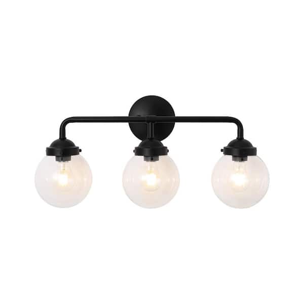 Y'INSP 24.02 in. 3-Light Matte Black Vanity Light with Clear Glass Shade Modern Wall Sconces over Mirror Bathroom Light Fixture