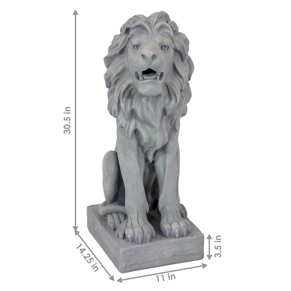 Gray Concrete Noble Beast Sitting Lion Outdoor Statue - 30"
