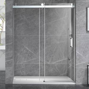 60 in. W x 76 in. H Sliding Frameless Shower Door Soft Close in Brushed Nickel Finish with Clear Glass