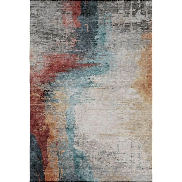 Mayfield Premium Machine Washable Abstract AMF2041 Teal 10 ft. x 14 ft. Area Rug