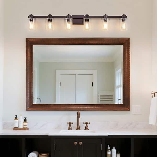 50 in. 6 Light Oil Rubbed Bronze Vanity Light with Clear Glass Shades