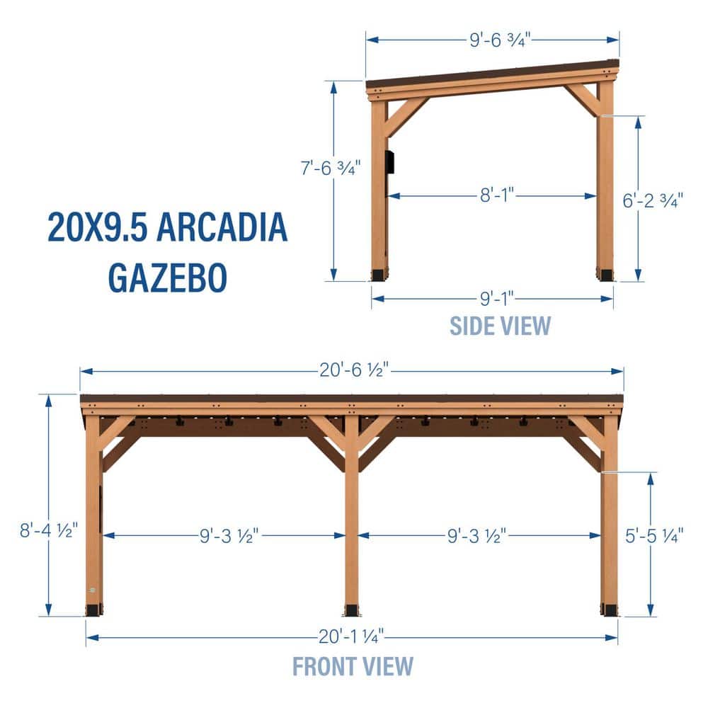 Arcadia 20' x 9.5' Cedar Slope Roof Gazebo with PowerPort