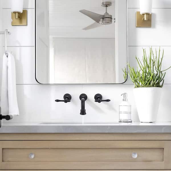 Retro Romantic Style Double Handle Wall Mounted Bathroom Faucet in Matte Black