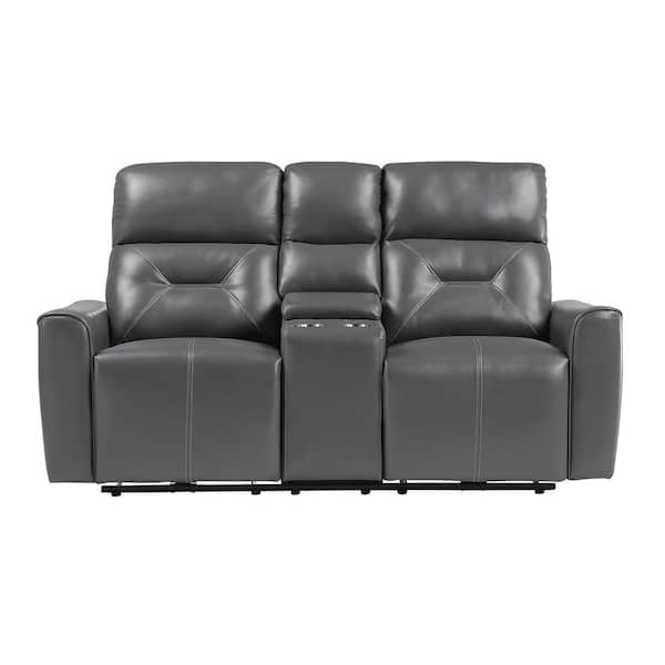 EVERGLADE HOME Brimmer 73 in. Square Arm Faux Leather Straight in Gray