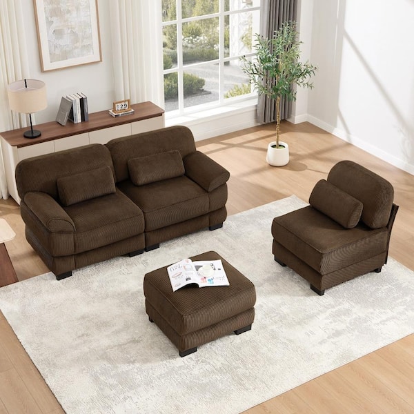 UOI Cloud Couch 95 in. Wide Flared Arm Corduroy L-Shaped Modular