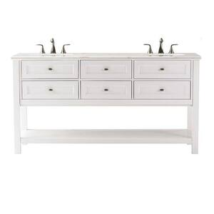 Austell 67 in. W Double Bath Vanity in White with Natural Marble Vanity Top in White