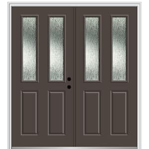 64 in. x 80 in. Left-Hand/Inswing Rain Glass Brown Fiberglass Prehung Front Door on 4-9/16 in. Frame