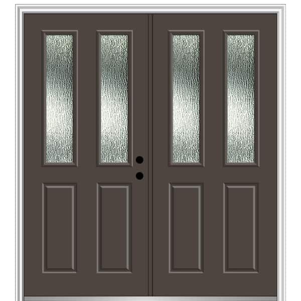 MMI DOOR 64 in. x 80 in. Left-Hand/Inswing Rain Glass Brown Fiberglass Prehung Front Door on 4-9/16 in. Frame