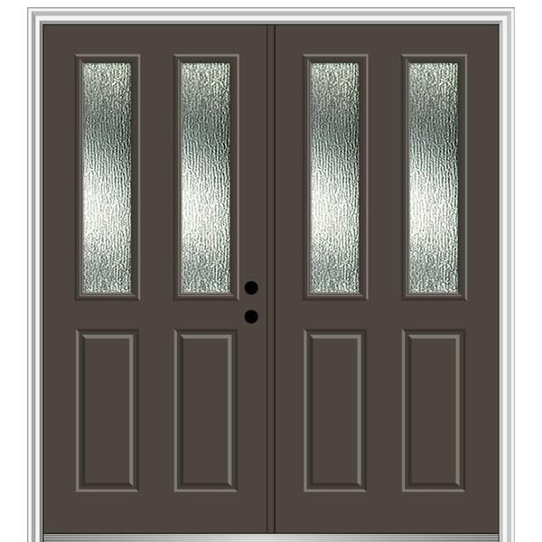 MMI Door 68 in. x 80 in. Left-Hand/Inswing Rain Glass Brown Fiberglass Prehung Front Door on 4-9/16 in. Frame