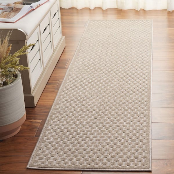 Stella Beige 2 ft. x 8 ft. Solid High-Low Tile Indoor/Outdoor Runner Rug