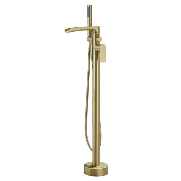 Satico Modern Single-Handle Freestanding Floor Mount Tub Faucet with Handheld Showerhead in Brushed Gold