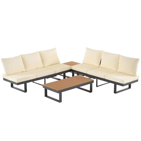 Adjustable Metal Outdoor Sectional Sofa Set with Beige Cushion