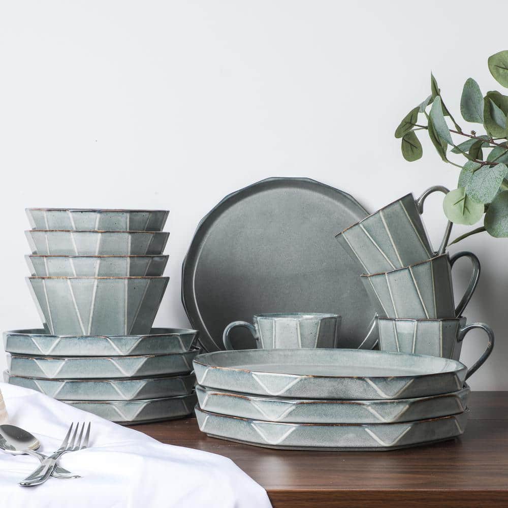 Stonewashed Gray Ceramic 16-Piece Dinnerware Set for 4