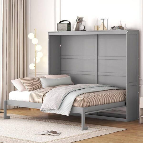 Qualler Gray Wood Frame Queen Size Murphy Bed FSULFM665E - The Home Depot