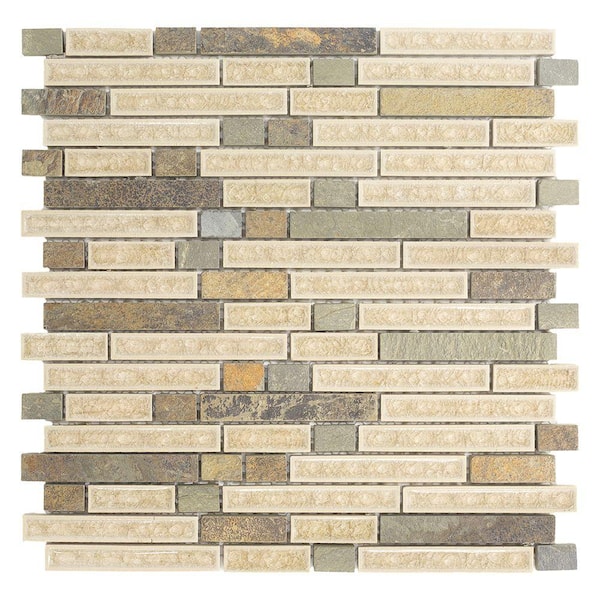 Jeffrey Court Majestic Blend Beige/Cream 11.75 in. x 12 in. x 8 mm Interlocking Glass and Stone Mosaic Tile