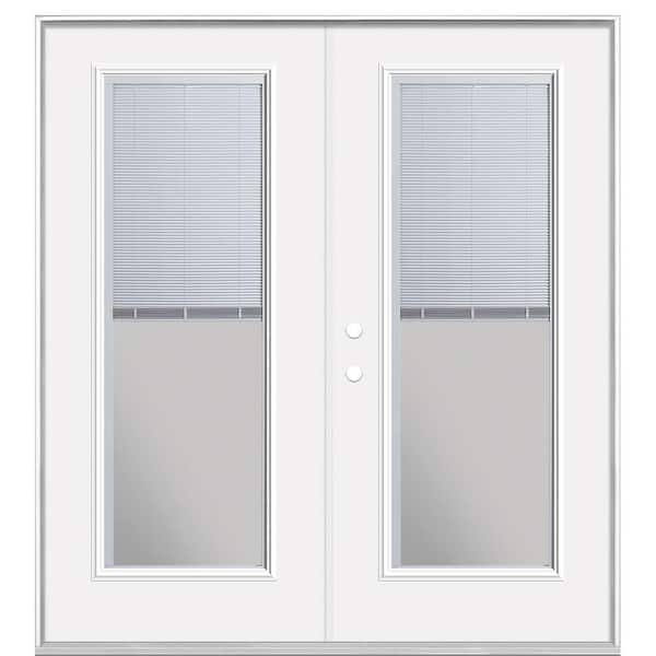 Masonite 72 in. x 80 in. Primed White Steel Prehung Right-Hand Inswing Mini Blind Patio Door without Brickmold