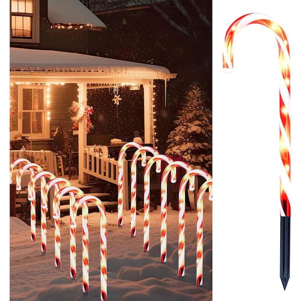 12 Piece Candy Cane Christmas Pathway Lights, 12 in. Christmas Stakes Lights