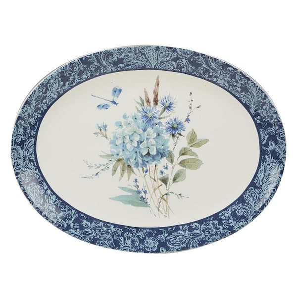 Certified International Bohemian 16 in. Blue Earthenware Oval Platter