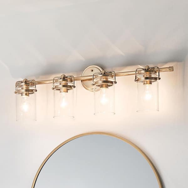 Brinley 32.5 in. 4-Light Champagne Bronze Vintage Bathroom Vanity Light with Clear Glass Shade