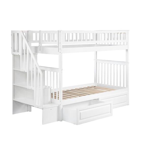 Atlantic Furniture Woodland Staircase, White Double Bunk Bed With Storage Stairs