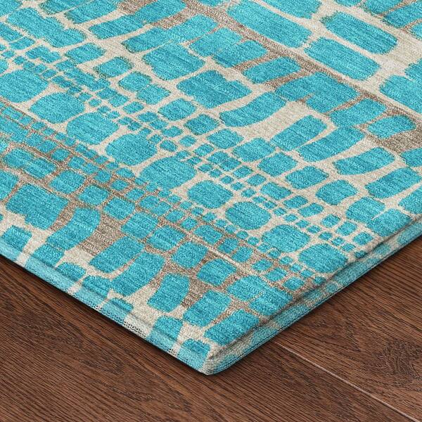 Mayfield Premium Machine Washable Abstract AMF2540 Teal 10 ft. x 14 ft. Area Rug