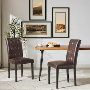 Upholstered Dining Chairs Set of 2 Coffee Button Leather Back and Wood Legs with Rubber Footpads Kitchen Chairs