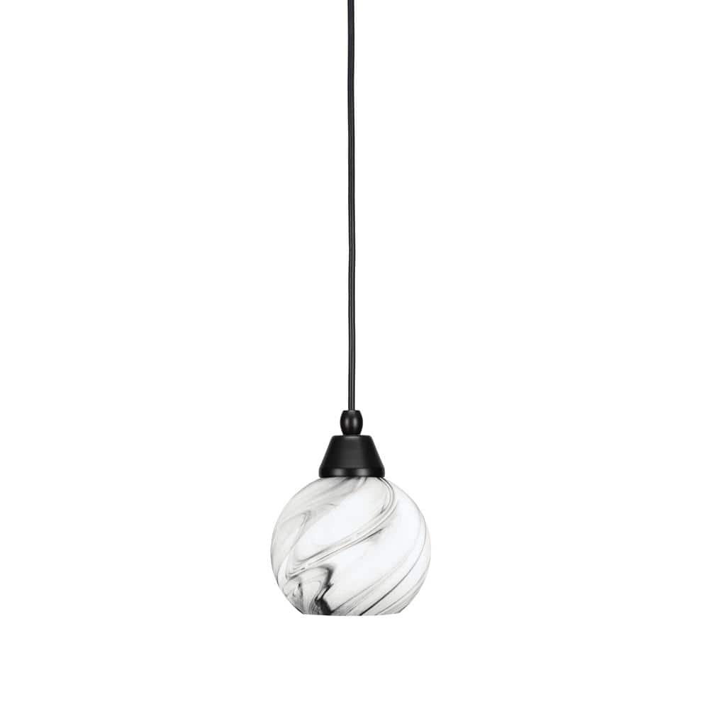Bryson 5.75 in. 1-Light Matte Black Cord Pendant Light with 5.75 in. Onyx S