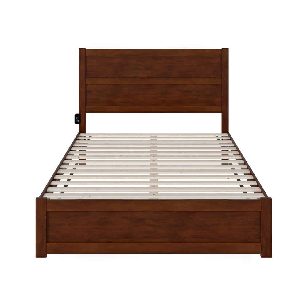 Walnut Queen Wood Platform Bed with USB Charger