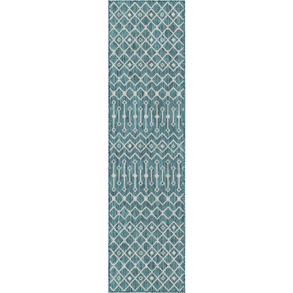 Unique Loom Outdoor Trellis Tribal Trellis Teal 2 ft. x 8 ft. Area Rug ...