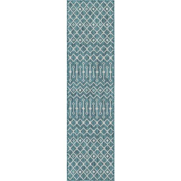 Unique Loom Outdoor Trellis Tribal Trellis Teal 2 ft. x 8 ft. Area Rug