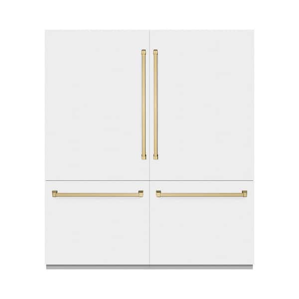72 in. 39.6 cu. ft. Built-in Bottom Freezer Refrigerator w/ Water Dispensers in Matte White w/ Champagne Bronze Accents